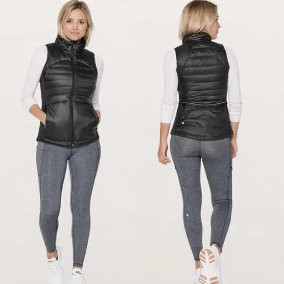 Lululemon Down For A Run Vest Black Goose Down Stretch Panels Sz 2 $148 retail - Picture 1 of 7